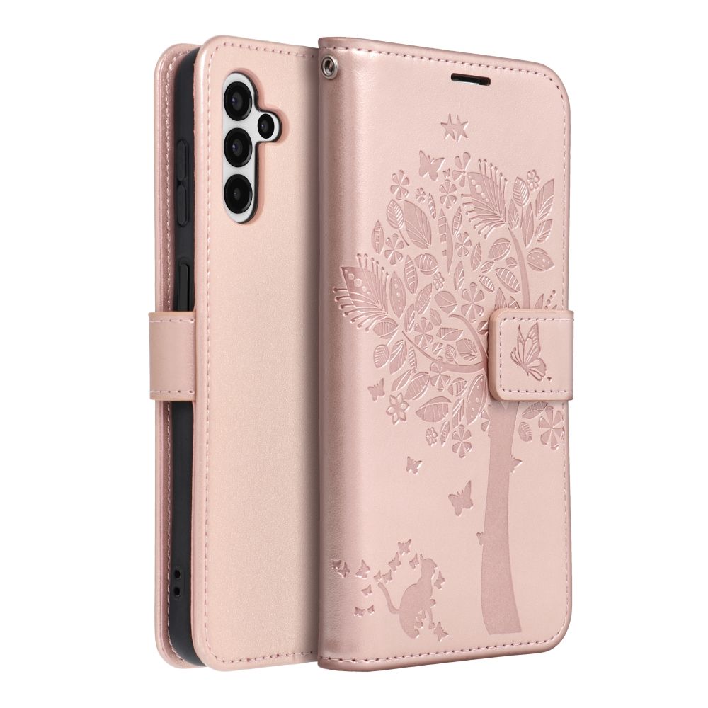 Telefontok Samsung Galaxy A55 5G - MEZZO fa mintás rose gold mágneses szilikon keretes könyvtok Telefontok Samsung Galaxy A55 5G - MEZZO fa mintás rose gold mágneses szilikon keretes könyvtok