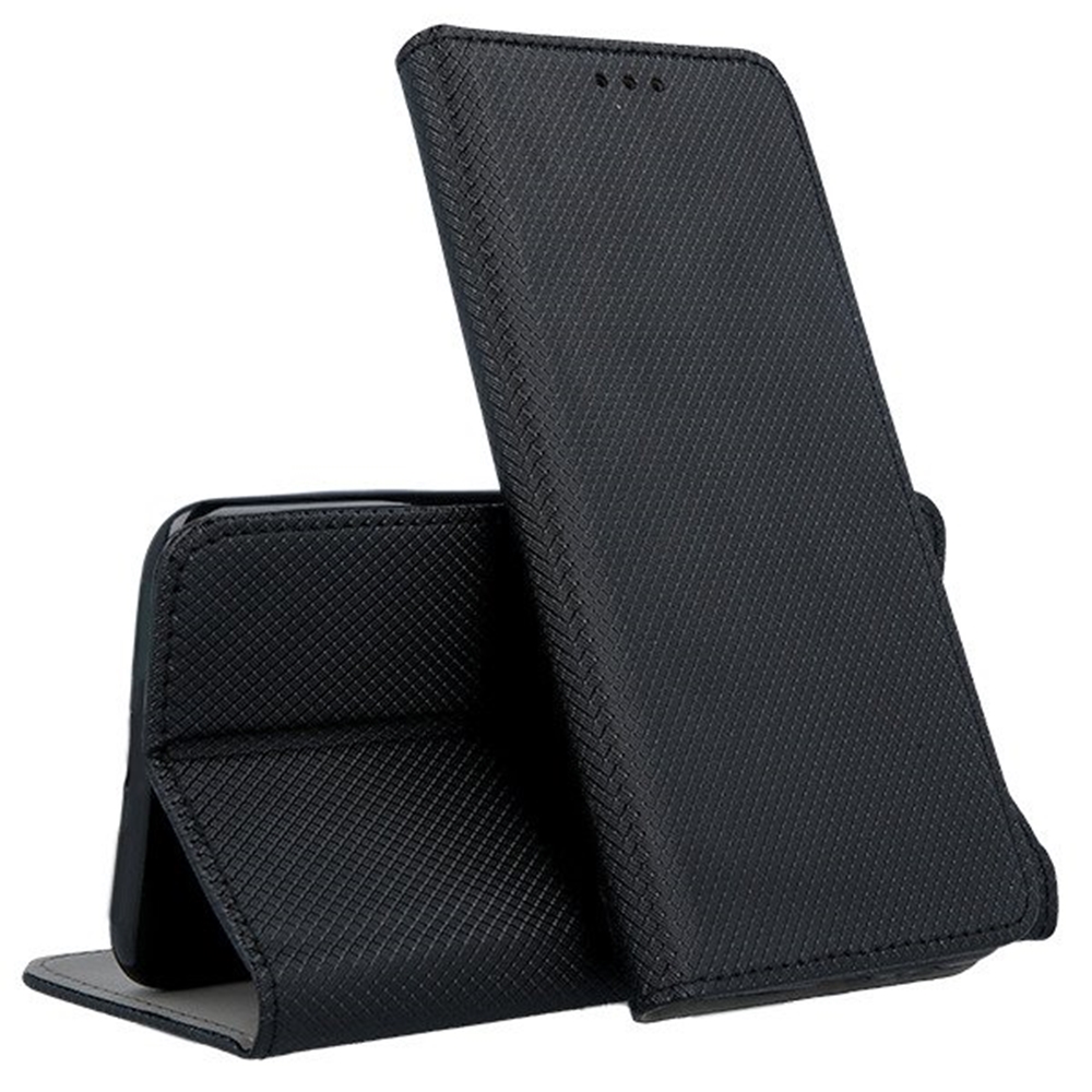 Telefontok Motorola Moto E14 - fekete mágneses szilikon keretes könyvtok
