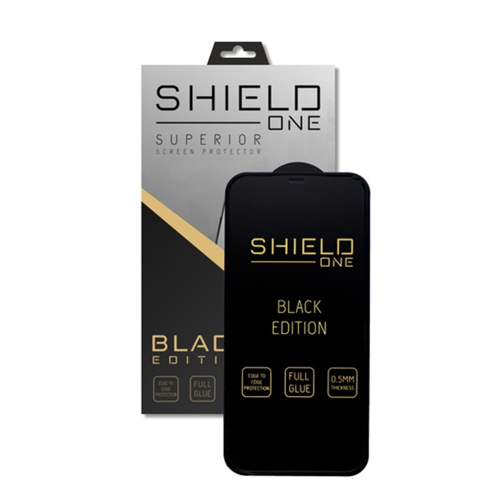 iPhone 12 Pro üvegfólia - ShieldOne Black Edition kijelzővédő üvegfólia, fekete plasztik kerettel