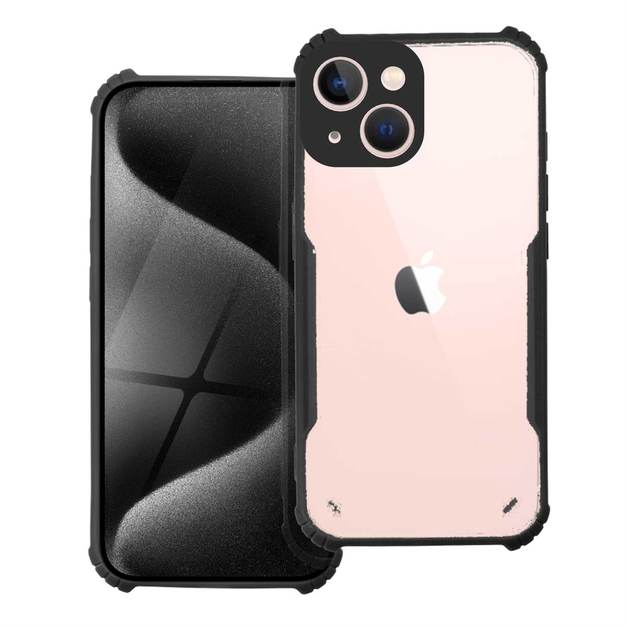 iPhone 14 telefontok - fekete / átlátszó ütésálló hátlap tok