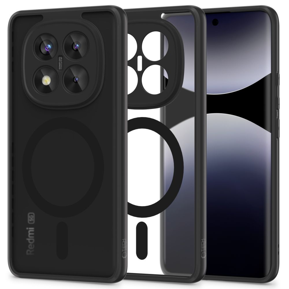 Xiaomi Redmi Note 14 Pro+ 5G telefontok - Tech-Protect Magmat MagSafe kompatibilis áttetsző műanyag hátlap tok, fekete szilikon kerettel