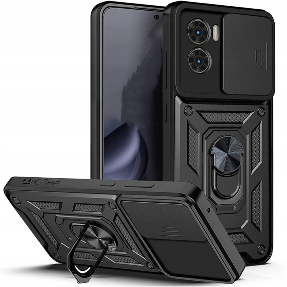 Xiaomi Poco X7 Pro 5G telefontok - Camshield - fekete szilikon tok, kitámasztó ujjgyűrűvel, csúsztatható kameravédővel ﻿