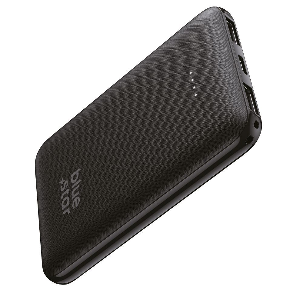 Bluestar - 2 USB + 1 Type-C (USB-C) porttal, fekete powerbank 5000 mAh, LED töltöttség jelzővel
