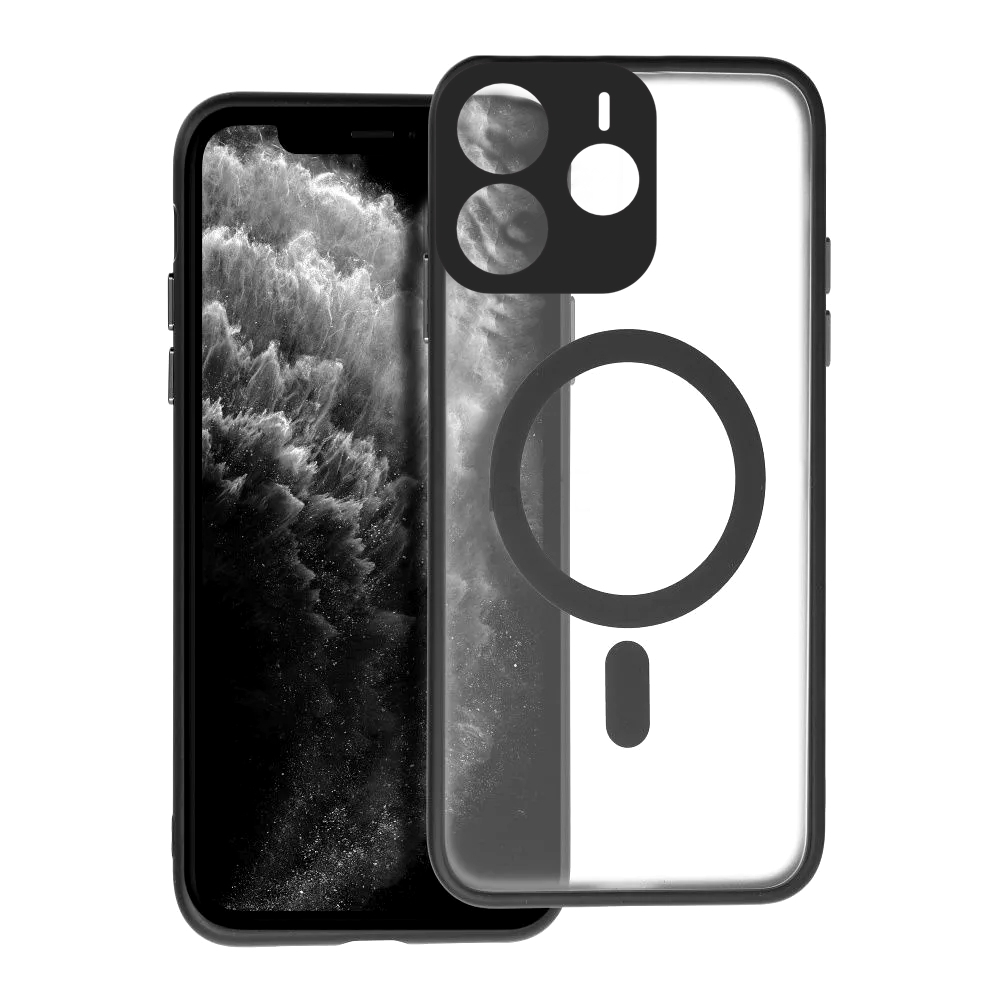 Xiaomi Redmi Note 14 5G telefontok - FULL MATTE MAG COVER - MagSafe kompatibilis áttetsző/fekete szilikon tok