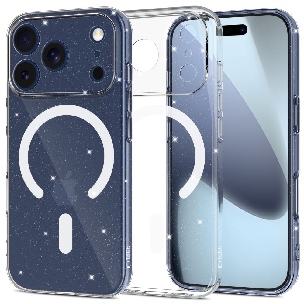 Telefontok iPhone 17 Pro - Tech-Protect Flexair - MagSafe kompatibilis átlátszó/csillámos hátlap tok