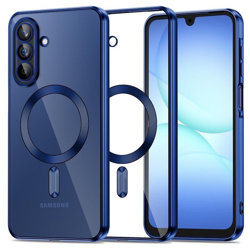 Telefontok Samsung Galaxy A17 5G - Tech-Protect Magflex - MagSafe kompatibilis átlátszó hátlap tok, kék szilikon kerettel Telefontok Samsung Galaxy A17 5G - Tech-Protect Magflex - MagSafe kompatibilis átlátszó hátlap tok, kék szilikon kerettel