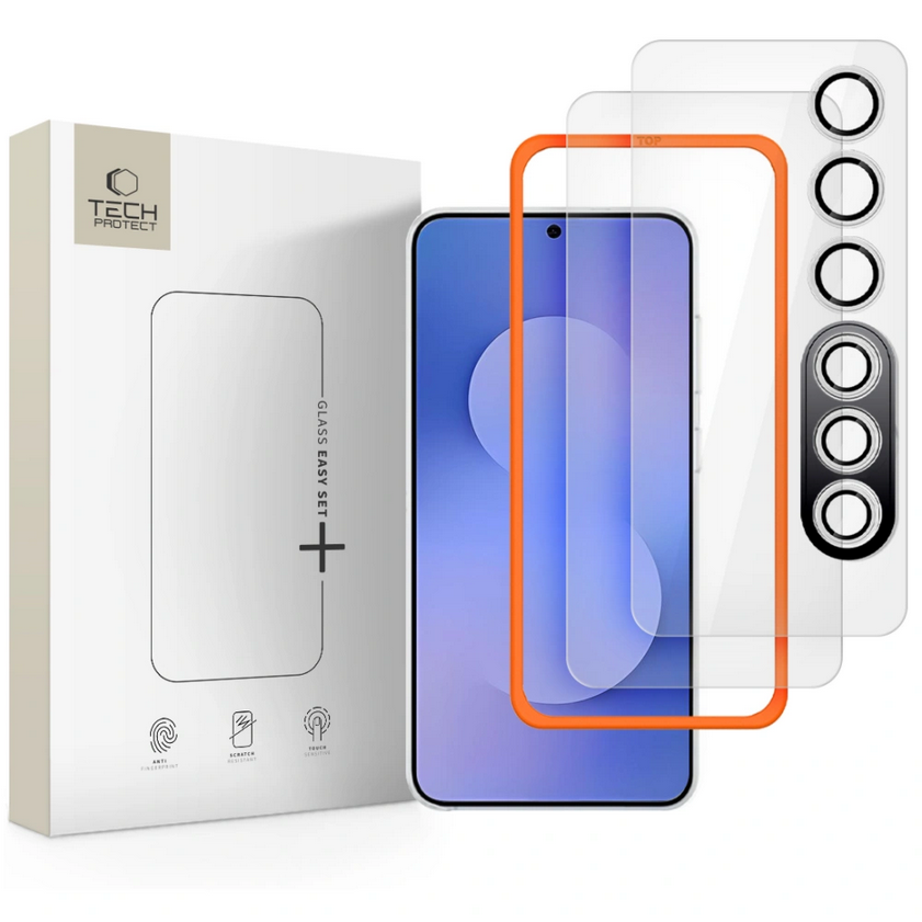 Üvegfólia Samsung Galaxy S25 FE - TECH-PROTECT Supreme - 2 db üvegfólia + 1db fekete keretes kamera védőkeret Üvegfólia Samsung Galaxy S25 FE - TECH-PROTECT Supreme - 2 db üvegfólia + 1db fekete keretes kamera védőkeret
