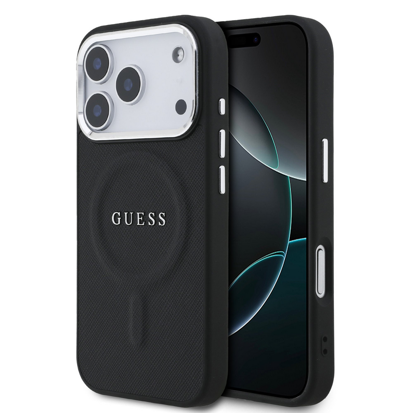 Telefontok iPhone 17 Pro - Guess PU Saffiano - MagSafe kompatibilis fekete hátlap tok