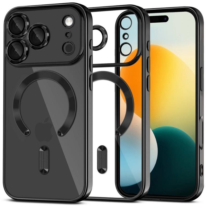 Telefontok iPhone 17 Pro - Tech-Protect Magflex - MagSafe kompatibilis átlátszó hátlap tok, fekete szilikon kerettel