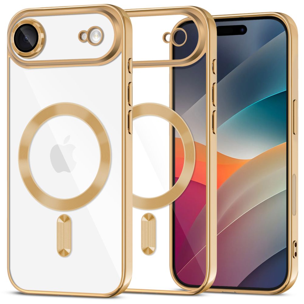 Telefontok iPhone 17 Air - Tech-Protect Magflex - MagSafe kompatibilis átlátszó hátlap tok, arany szilikon kerettel Telefontok iPhone 17 Air - Tech-Protect Magflex - MagSafe kompatibilis átlátszó hátlap tok, arany szilikon kerettel