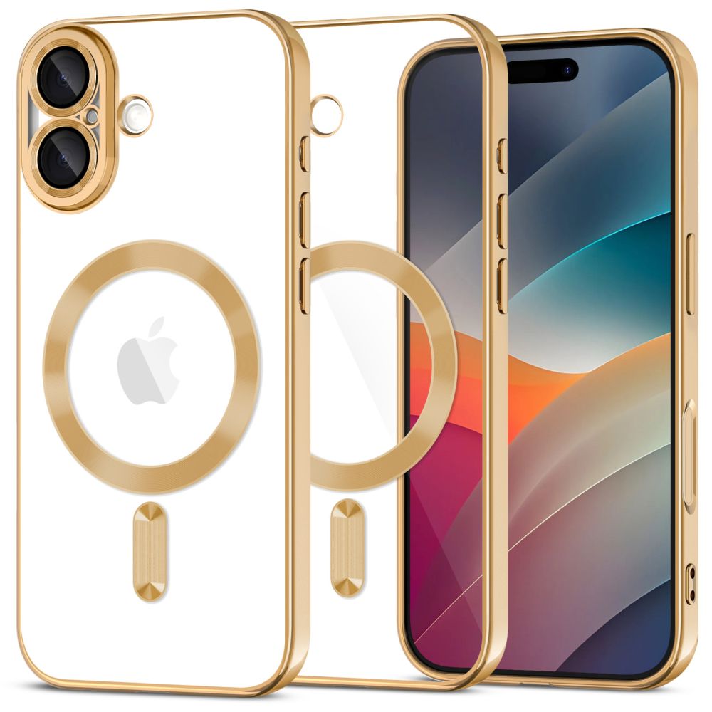 Telefontok iPhone 17 - Tech-Protect Magflex - MagSafe kompatibilis átlátszó hátlap tok, arany szilikon kerettel