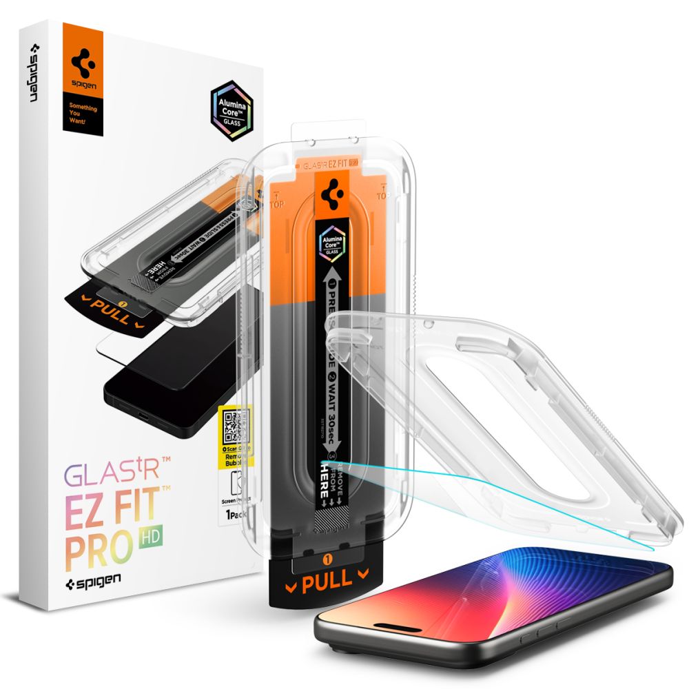 Üvegfólia iPhone 17 Pro - Spigen Glas.TR "EZ FIT" - kijelzővédő üvegfólia + felhelyezést segítő Üvegfólia iPhone 17 Pro - Spigen Glas.TR "EZ FIT" - kijelzővédő üvegfólia + felhelyezést segítő