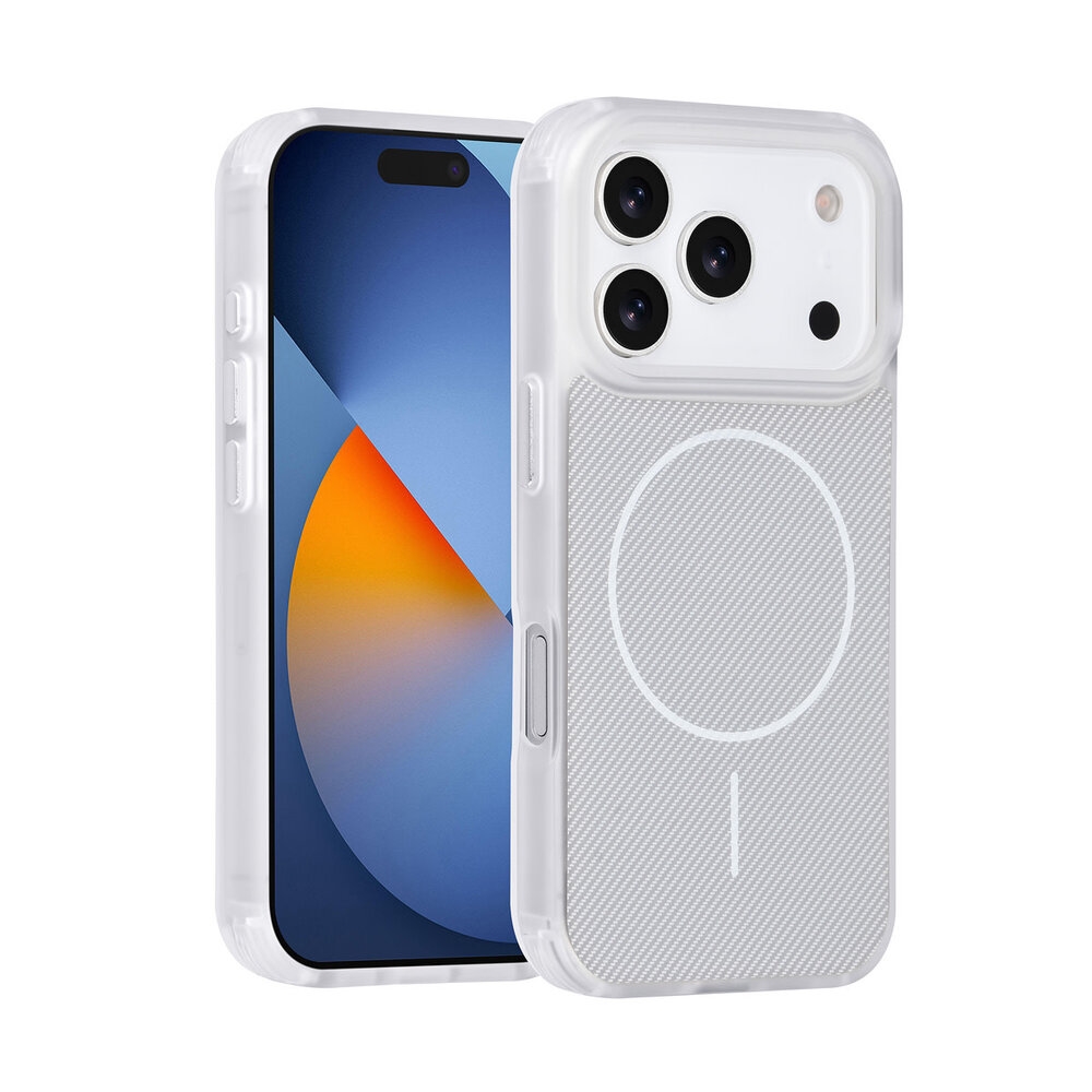 Telefontok iPhone 17 Pro - TUNIQ - fehér / szürke carbon mintás, MagSafe kompatibilis, ütésálló hátlap tok Telefontok iPhone 17 Pro - TUNIQ - fehér / szürke carbon mintás, MagSafe kompatibilis, ütésálló hátlap tok