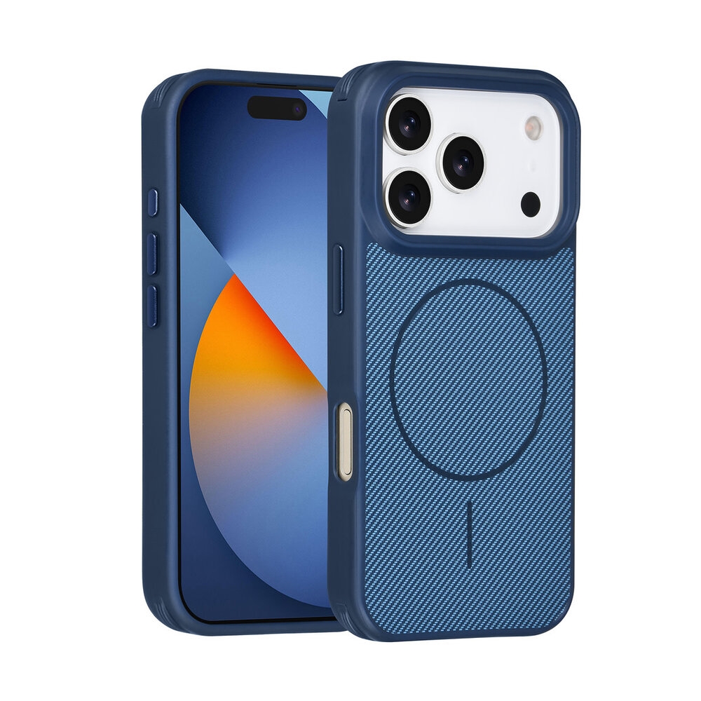 Telefontok iPhone 17 Pro - TUNIQ - kék carbon mintás, MagSafe kompatibilis, ütésálló hátlap tok Telefontok iPhone 17 Pro - TUNIQ - kék carbon mintás, MagSafe kompatibilis, ütésálló hátlap tok