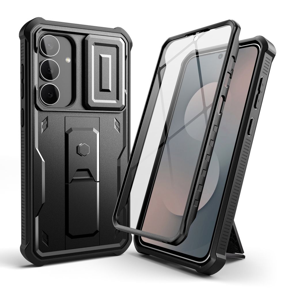 Telefontok Samsung Galaxy S25 FE - Tech- Protect Kevlar Pro- átlátszó előlap + plexi fekete hátlapi 360°-os tok, kitámasztható Telefontok Samsung Galaxy S25 FE - Tech- Protect Kevlar Pro- átlátszó előlap + plexi fekete hátlapi 360°-os tok, kitámasztható