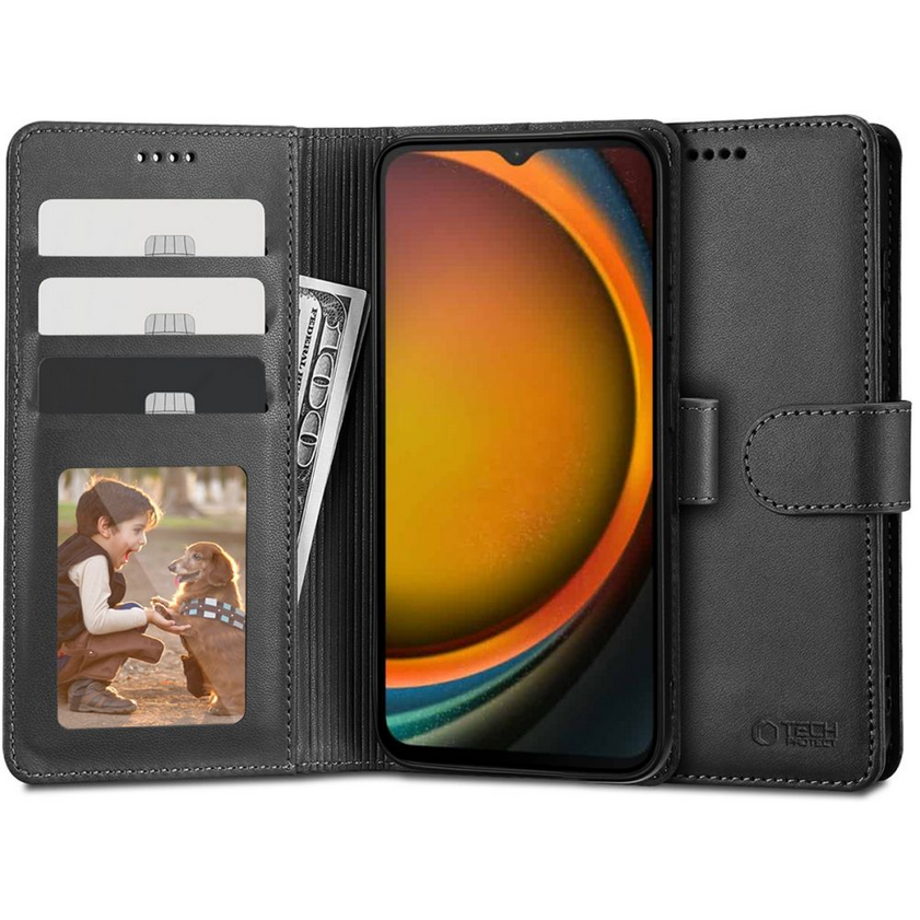 Telefontok Samsung Galaxy Xcover 7 5G - fekete ráhajtófüles bőr könyvtok Telefontok Samsung Galaxy Xcover 7 5G - fekete ráhajtófüles bőr könyvtok
