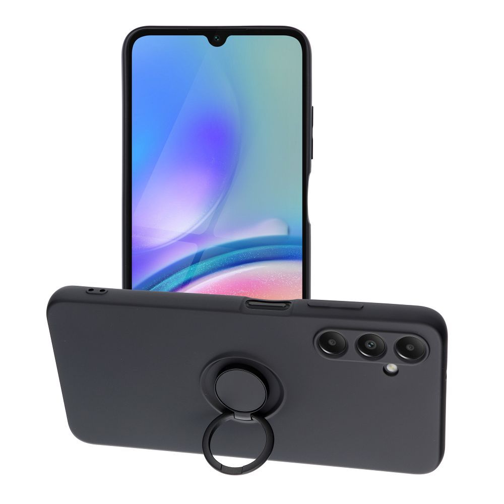 Telefontok Samsung Galaxy A05s - Grip fekete szilikon tok, kitámasztó ujjgyűrűvel
