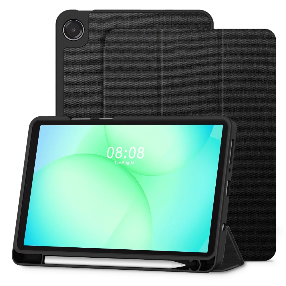 Tablettok Samsung Galaxy Tab A9 8.7 X110 / X115 - obszidián fekete vászon anyagú smart case tablet tok, ceruza tartóval Tablettok Samsung Galaxy Tab A9 8.7 X110 / X115 - obszidián fekete vászon anyagú smart case tablet tok, ceruza tartóval