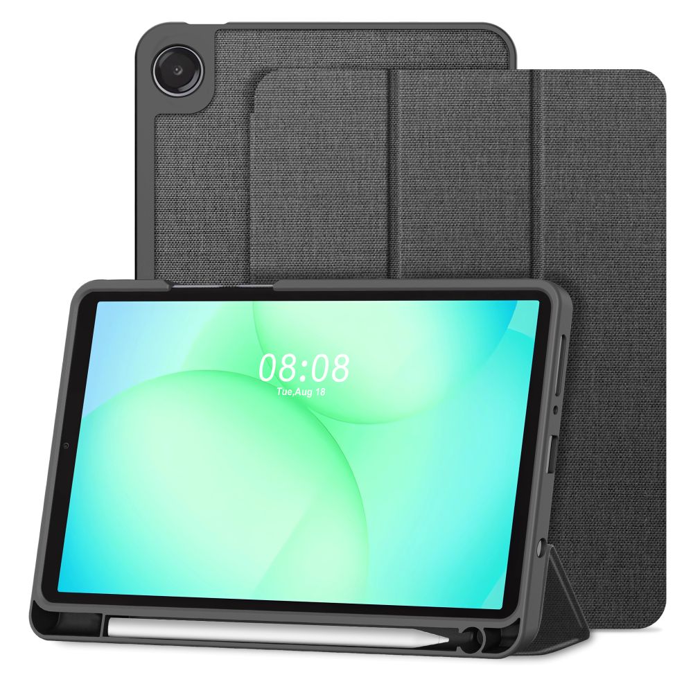 Tablettok Samsung Galaxy Tab A11 8.7 X133 / X135 - szürke vászon anyagú smart case tablet tok, ceruza tartóval Tablettok Samsung Galaxy Tab A11 8.7 X133 / X135 - szürke vászon anyagú smart case tablet tok, ceruza tartóval