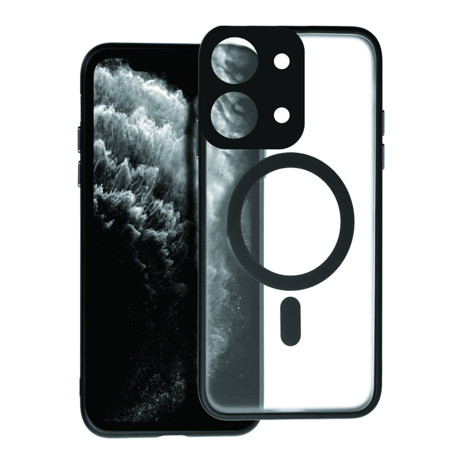 Telefontok Xiaomi Poco C85 - FULL MATTE MAG COVER - MagSafe kompatibilis áttetsző/fekete hátlap tok