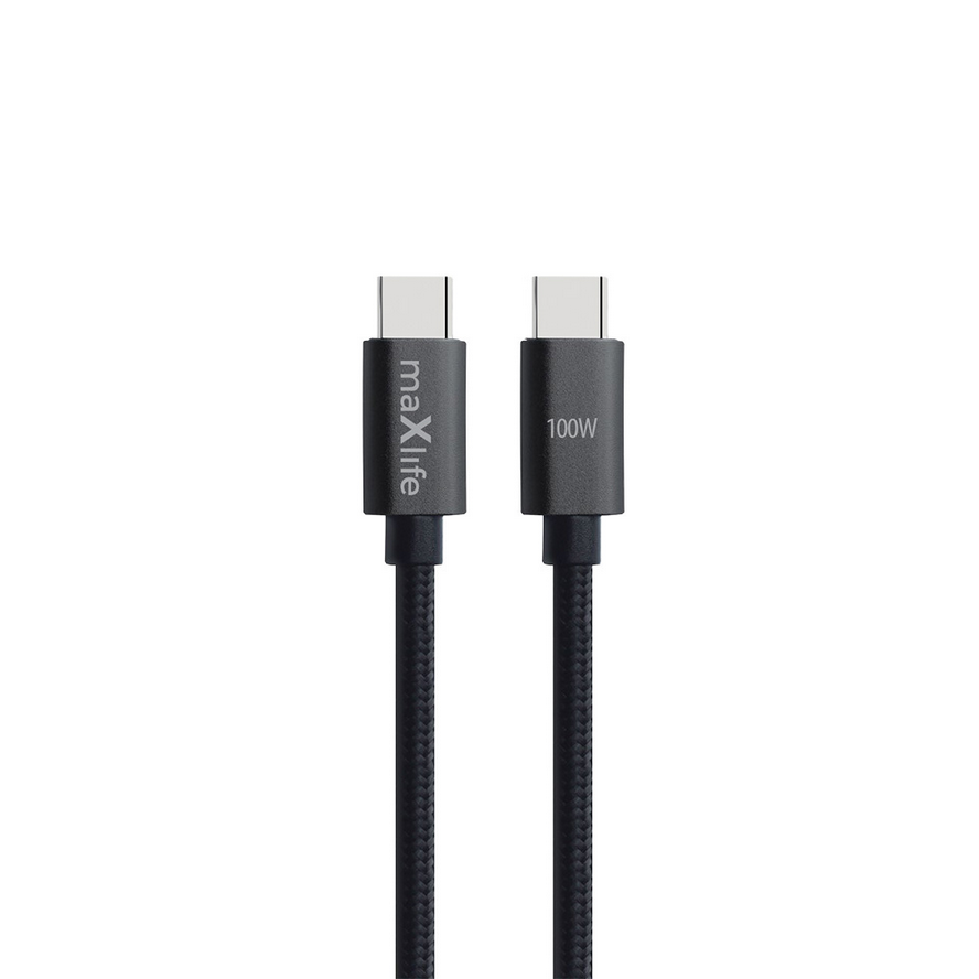 Maxlife MXUC-12 Kábel - Type-C (USB-C) / Type-C (USB-C) fekete szövet kábel 2m, 100W Maxlife MXUC-12 Kábel - Type-C (USB-C) / Type-C (USB-C) fekete szövet kábel 2m, 100W