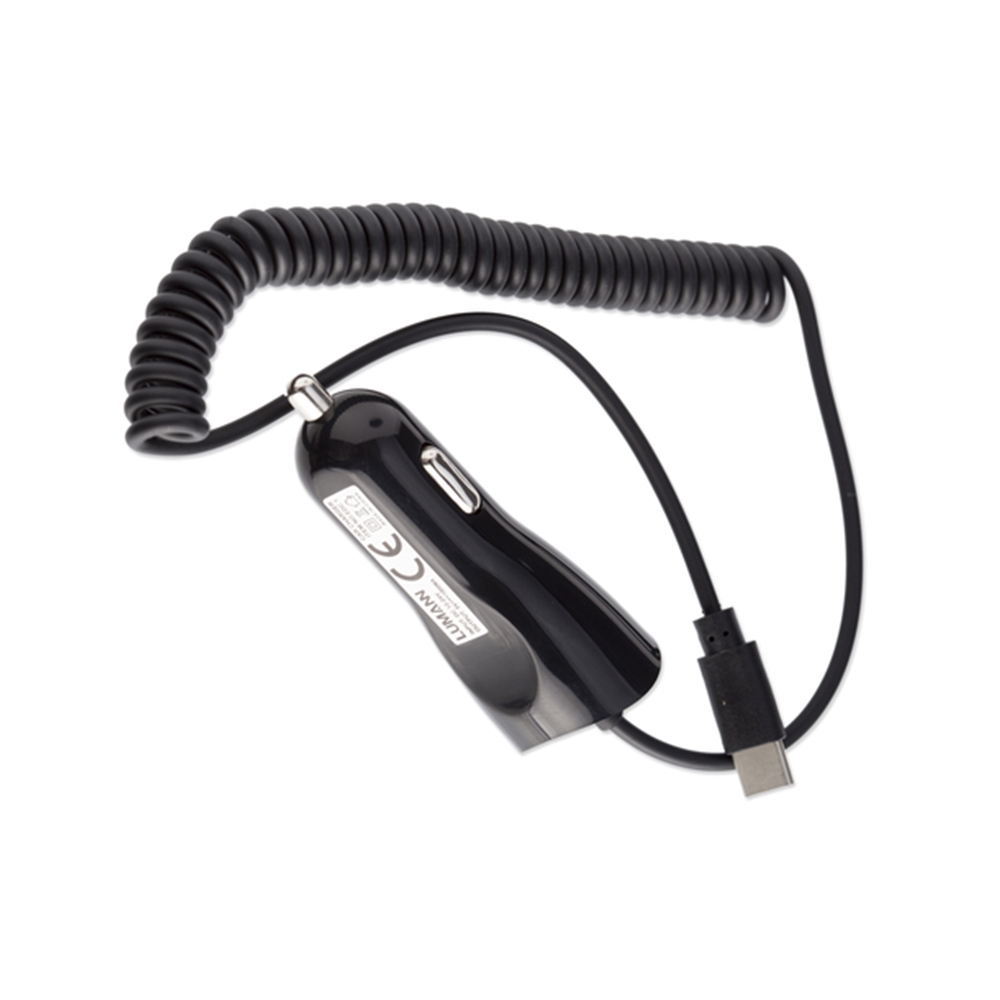 Lumann - autós töltő, fekete - Type-C (USB-C) kábellel, 1A