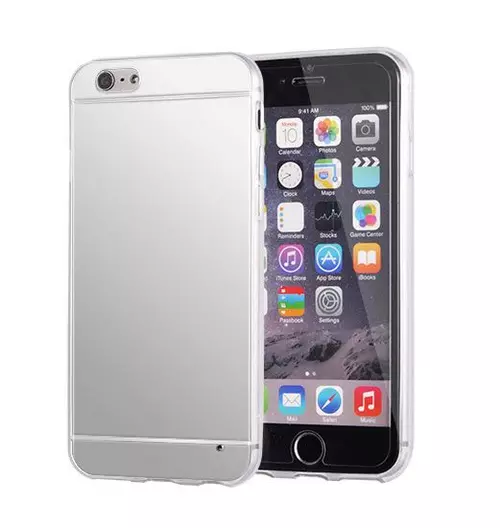 Telefontok iPhone 7 Plus / 8 Plus - ezüst tükrös szilikon hátlap tok (Apple logónál kivágott)