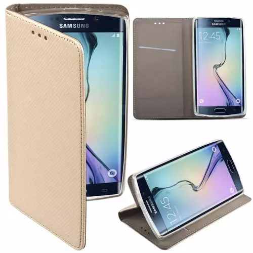 Telefontok Samsung Galaxy J4 Plus 2018 - arany mágneses átlátszó szilikon keretes könyvtok