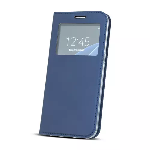 Telefontok Huawei P30 - ablakos kék mágneses szilikon keretes könyvtok