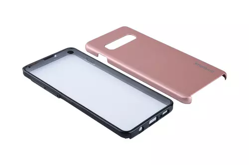 Telefontok Samsung Galaxy S10 - átlátszó előlap + Rose Gold plexi hátlap tok 360°
