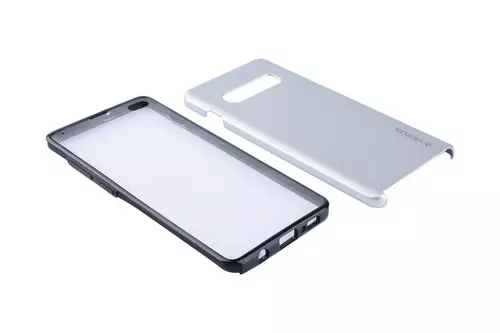 Telefontok Samsung Galaxy S10+ (S10 Plus) - átlátszó előlap + Ezüst plexi hátlap tok 360°