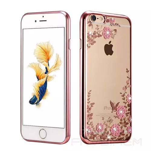Telefontok iPhone 7 Plus / 8 Plus - rose gold virág mintás köves szilikon tok
