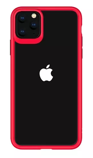 Telefontok iPhone 11 PRO - USAMS átlátszó plexi tok piros szilikon kerettel