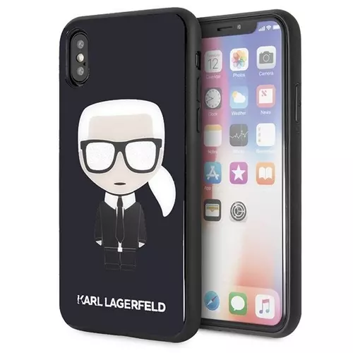 Telefontok iPhone X / XS - Karl Lagerfeld Iconic Karl Glitter - Fekete