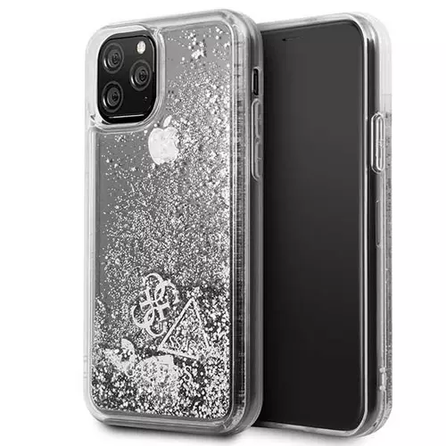 Telefontok iPhone 11 Pro - Guess Glitter Hearts ezüst-átlátszó hátlap tok