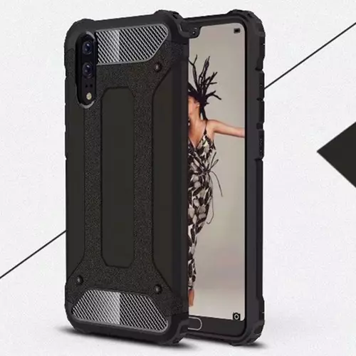 Telefontok Huawei P20 - Forcell Defender II fekete ütésálló hátlap tok