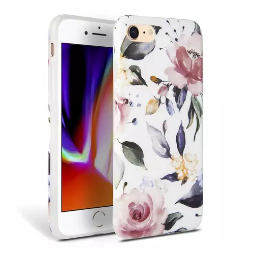 Telefontok iPhone 7 / 8 / SE 2020 - virágos fehér szilikon tok 