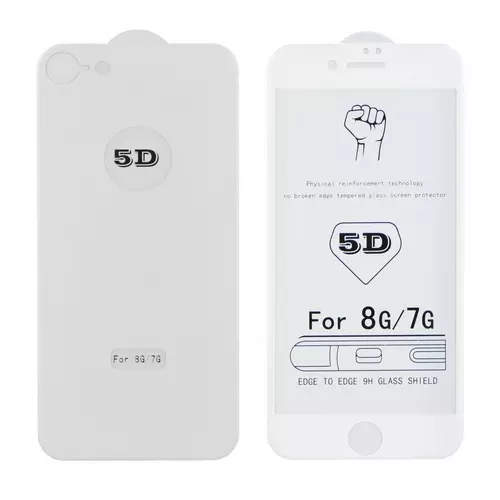 Üvegfólia iPhone 7 / 8 - 5D elő- és hátlapi fehér keretes üvegfólia