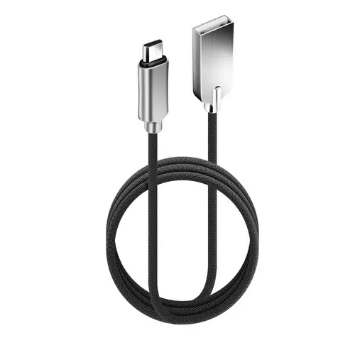 Forcell - MicroUSB / USB fekete szövet gyorstöltő kábel, 1m, jelző LED-del