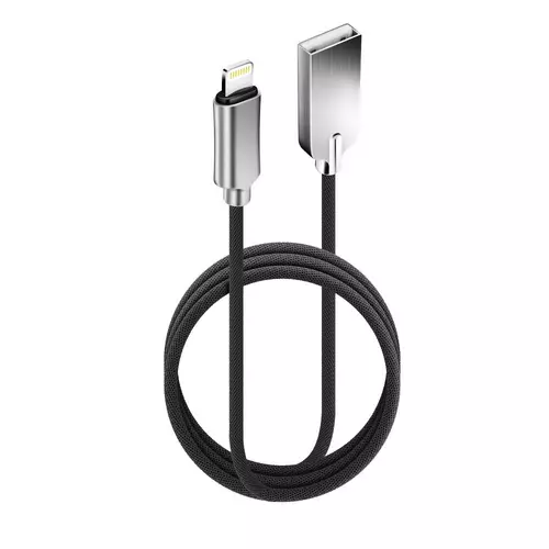 Forcell - Lightning / USB fekete szövet gyorstöltő kábel, 1m, jelző LED-del