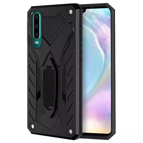 Telefontok Huawei P30 - Defender Stand fekete ütésálló, kitámasztható hátlap tok