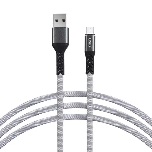 Kábel: UNIQ - szürke szövet MicroUSB / USB gyorstöltő 2m kábel, 2,1A