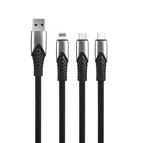 UNIQ 3in1 - (USB - lightning / Type-C / MicroUSB) fekete szövet töltőkábel, 1m