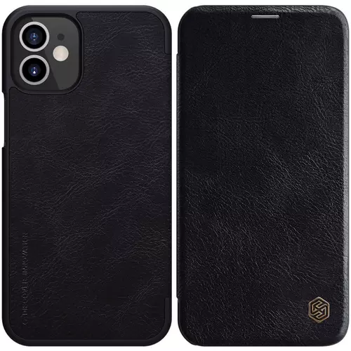 Telefontok iPhone 12 mini - Nillkin Qin Kihajtható bőr tok fekete