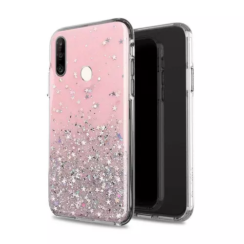 Telefontok Huawei P30 Lite - Pink átlátszó csillámos szilikon hátlaptok