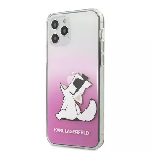 Telefontok iPhone 12 - Karl Lagerfeld Choupette Fun átlátszó/pink hátlap tok