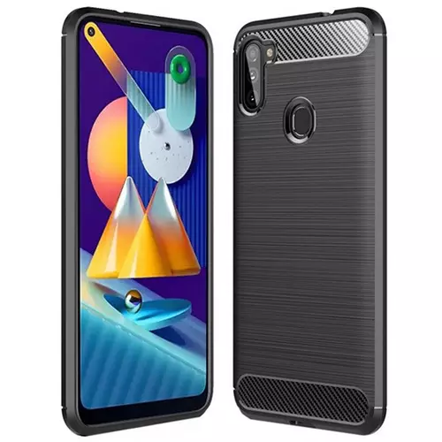 Samsung Galaxy M11 Telefontok - Forcell Carbon fekete szilikon tok