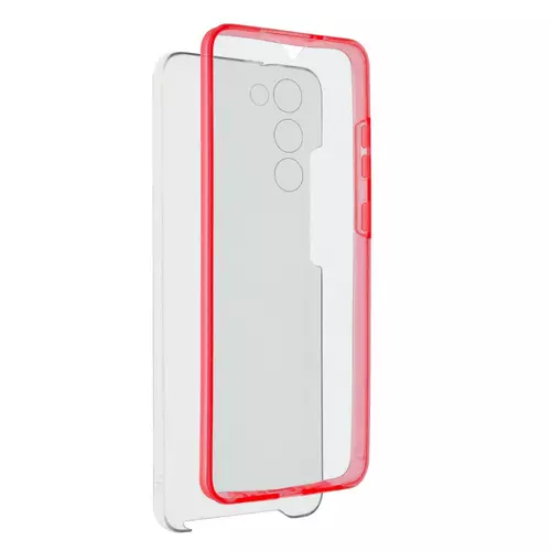 Telefontok Samsung Galaxy S21+ (S21 Plus) - átlátszó piros keretes szilikon előlap + plexi hátlapi tok 360°