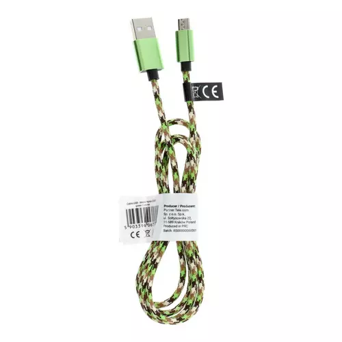 Kábel: Univerzális - zöld szövet MicroUSB / USB 1m kábel, 2A