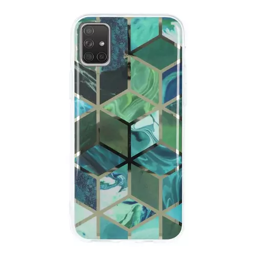 Telefontok Samsung Galaxy A51 - COSMO Marble d8 - Zöld mintás műanyag hátlap tok, szilikon kerettel